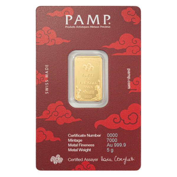 5 gram PAMP Suisse Good Luck Yellow Dragon Gold Bar - Image 2