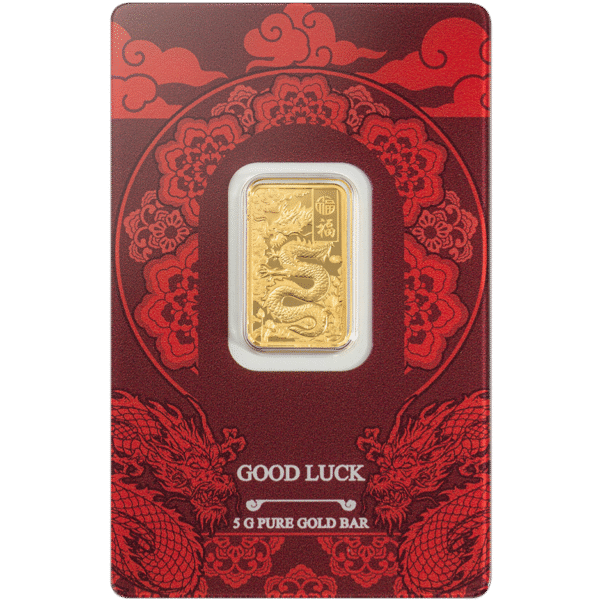 5 gram PAMP Suisse Good Luck Yellow Dragon Gold Bar